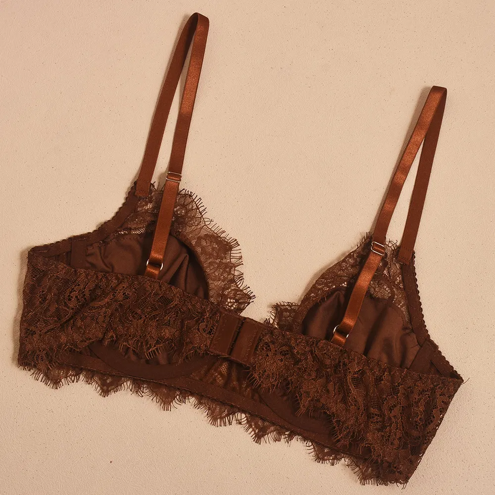 Wholesale Embroidered Eyelash Lace Woman's Underwear Set Sexy Ultra-Thin 2-Piece Lingerie
