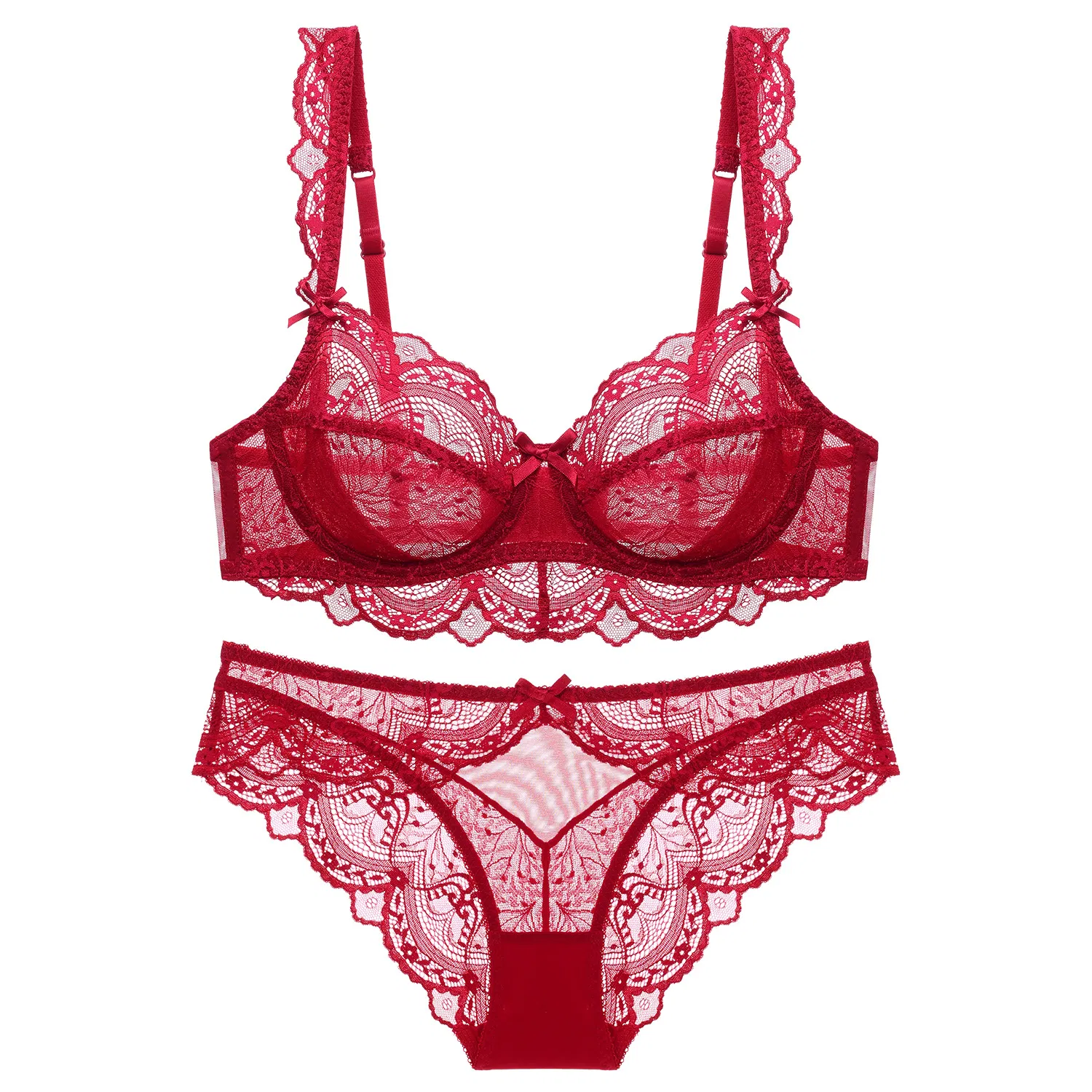 Hot Sell for Women Ultra-Thin Hollowed-out Underwear Transparent Lace Bra Set Sexy Lingerie
