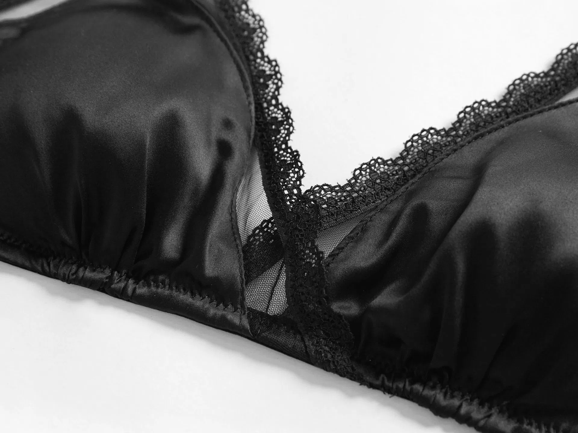 Embroidery Lace Trim Breathable Bra Erotic French Deep V Gathered Lace Ultra-Thin for Women Soft Sexy Set Underwear Lingerie