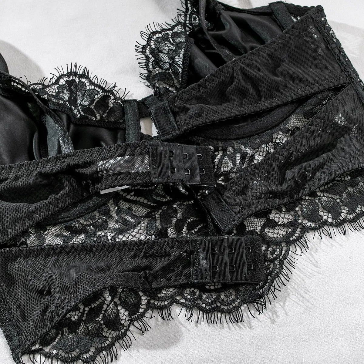 Wholesale Eyelash Lace Embroidery Flower Fish-Bone Underwear Set Sexy See-Through Lingerie