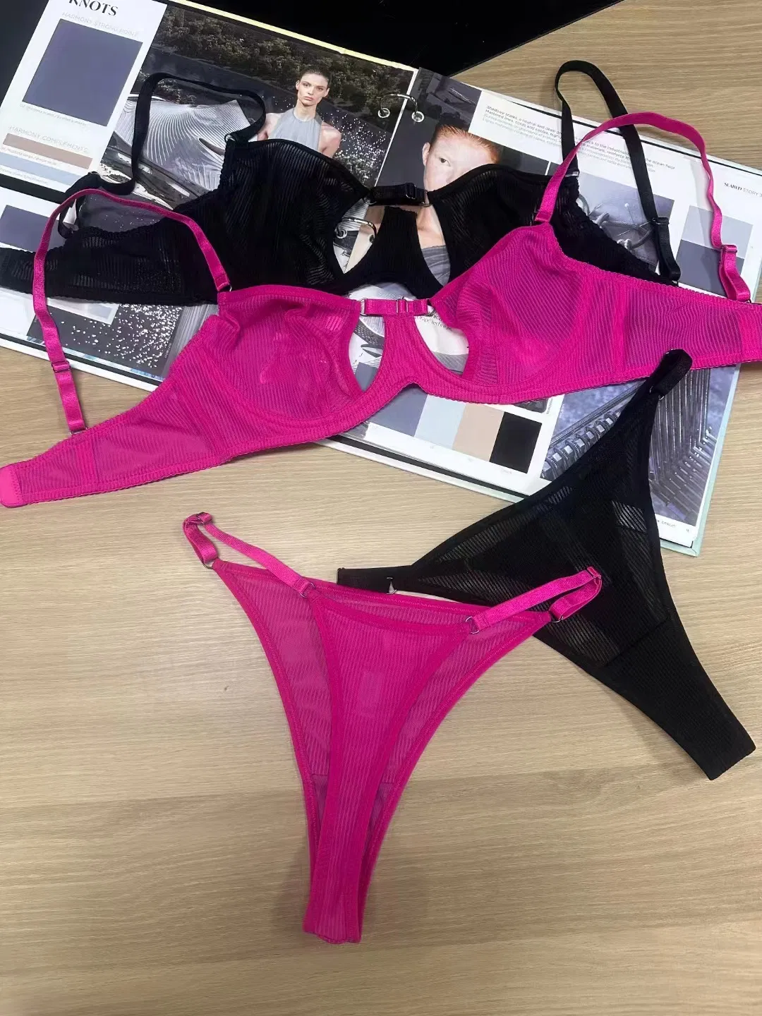 2025 Wholesale See-Through Lace-up Romantic Anti-Sagging Breathable Women Soft Bra Ultra-Thin Set Sexy Underwear Lingerie