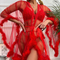 Wholesale See-Through Mesh Long Leeve Sleepwear with Fur Sexy Solid Color Woman Robe