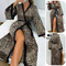 Sexy Satin Leopard Print Long Sleepwear for Woman Wholesale V-Neck Silk Night Robe