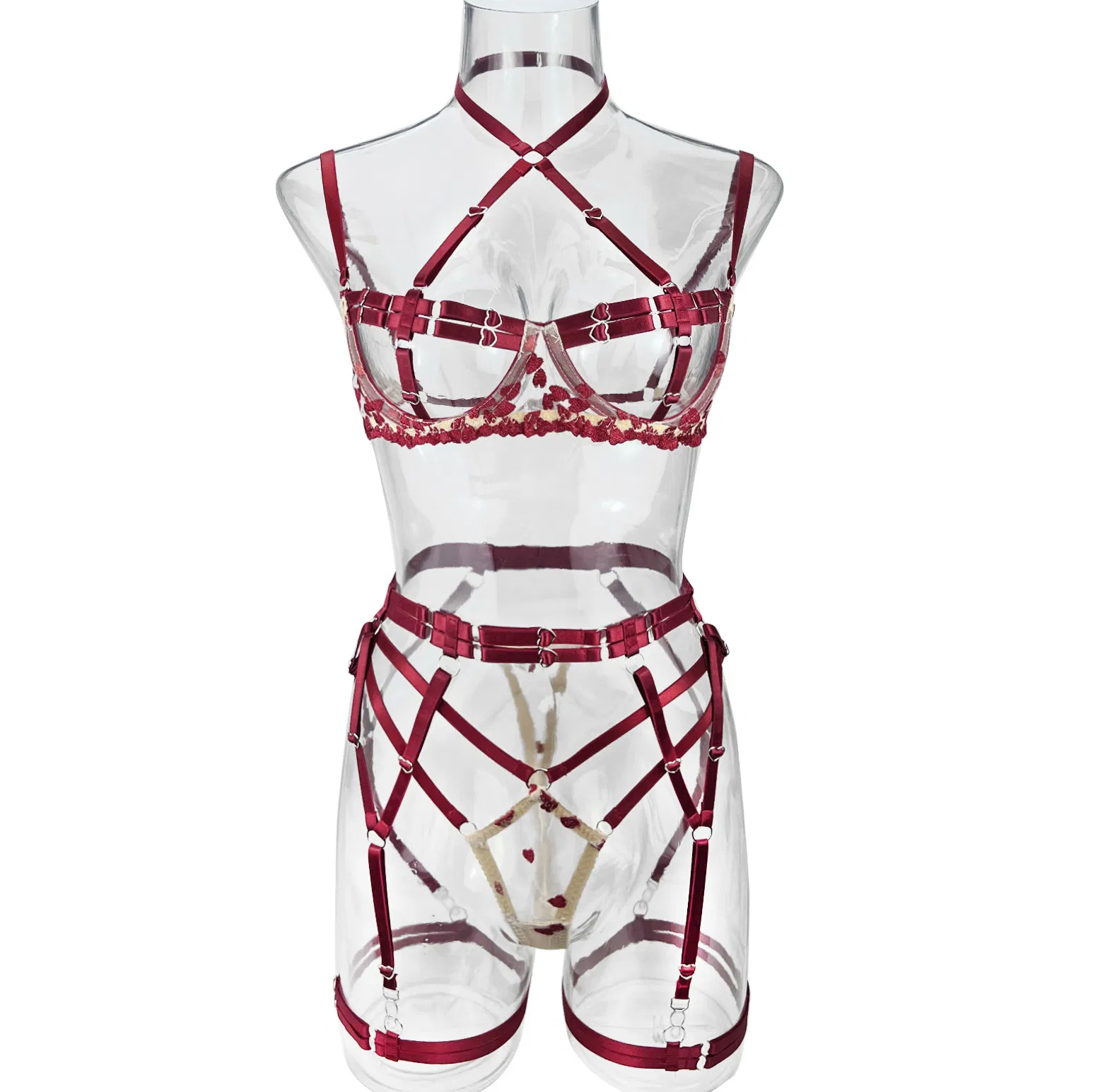 Wholesale Erotic Hollow out Transparent Underwear Set for Woman Sexy Heart-Shaped Lingerie