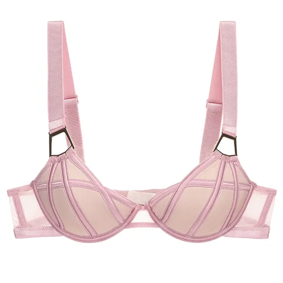 2025 Wholesale Mesh Gathering Ladies Breathable for Women Soft Bra Breathable Ultra-Thin Set Sexy Underwear Lingerie