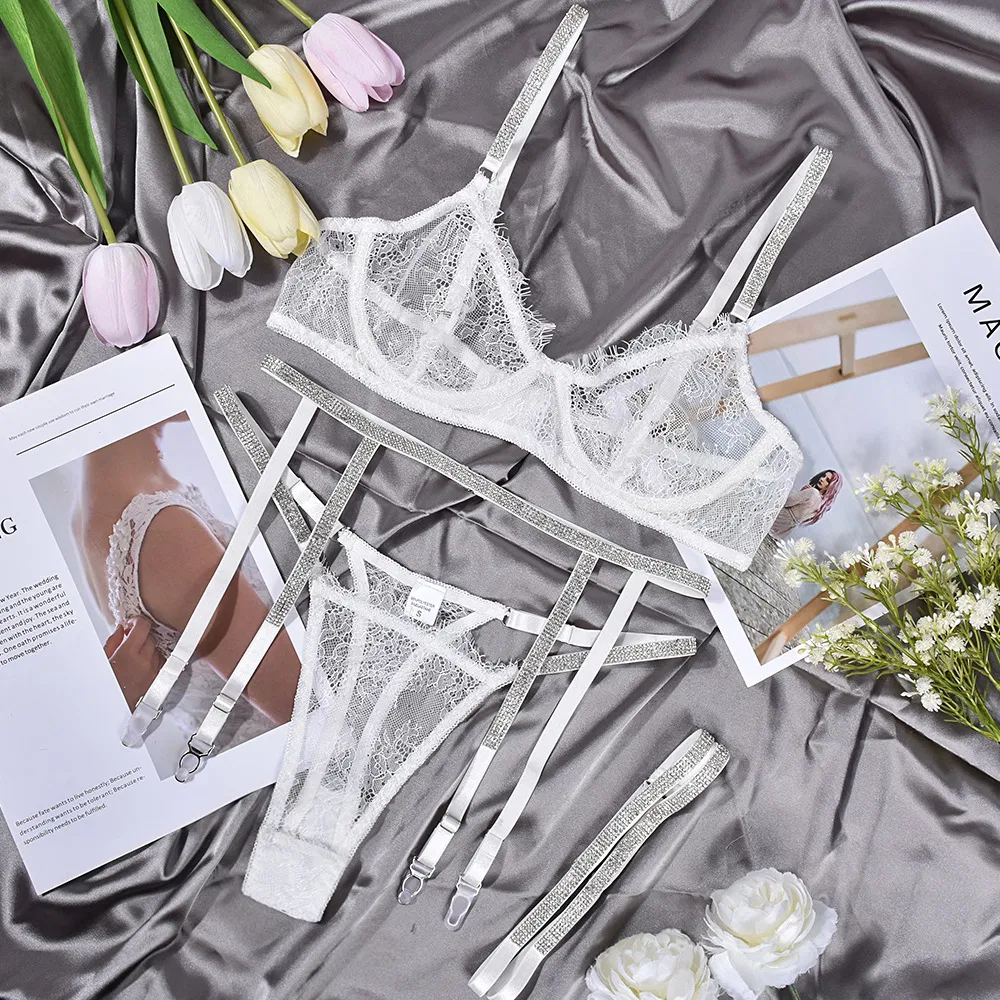 Wholesale Luxury Diamond Shiny Underwear Set for Woman Sexy See-Through Lingerie