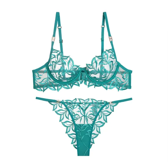 2025 French Embroidery Lace Trim Sexy Breathable Gathering for Women Soft Bra Breathable Ultra-Thin Set Sexy Underwear Lingerie