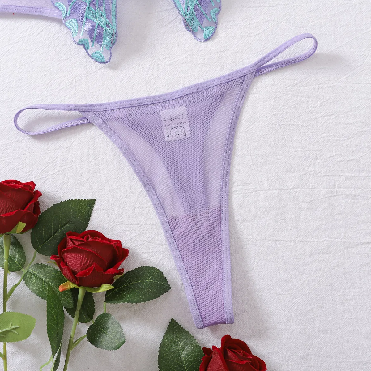 Wholesale Embroidered Perspective Mesh Bra Panty Sets Sexy Strapless Woman Two-Piece Lingerie