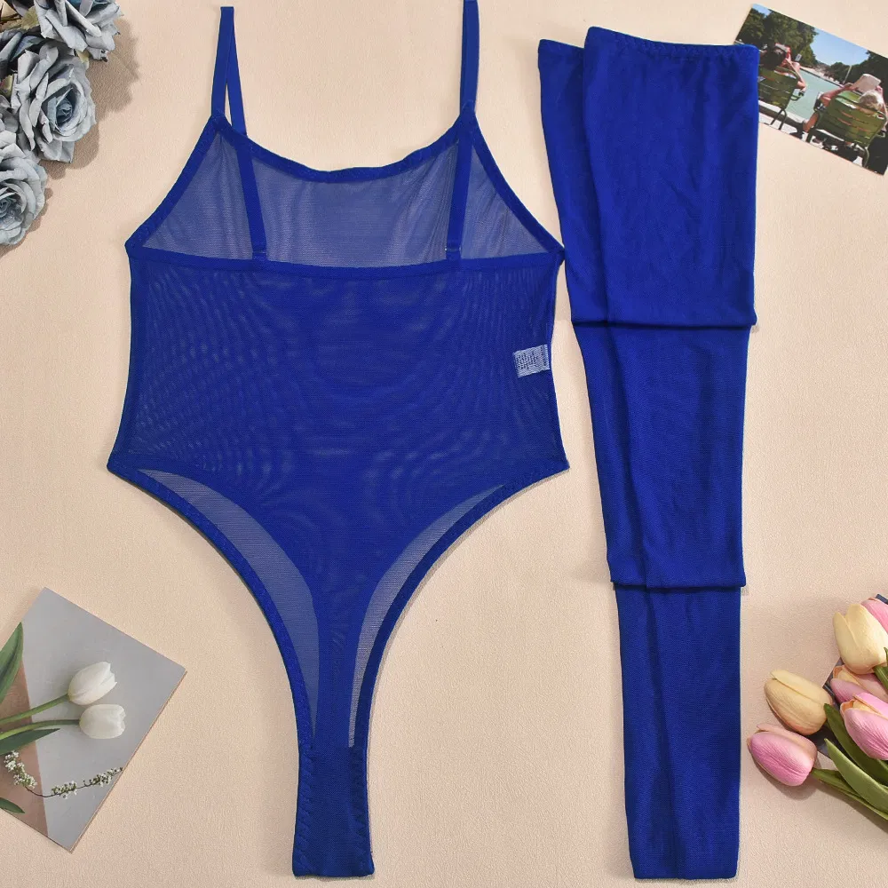 New Ultral-Thin Solid Color Lingerie Sexy See-Through Mesh Woman's One Piece Bodysuit