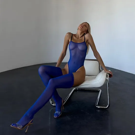 New Ultral-Thin Solid Color Lingerie Sexy See-Through Mesh Woman's One Piece Bodysuit