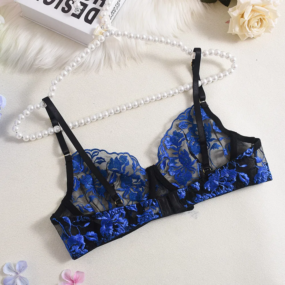 Wholesale Flower Embroidery Lace Woman Underwear Set Sexy Transparent Ultral-Thin Lingerie