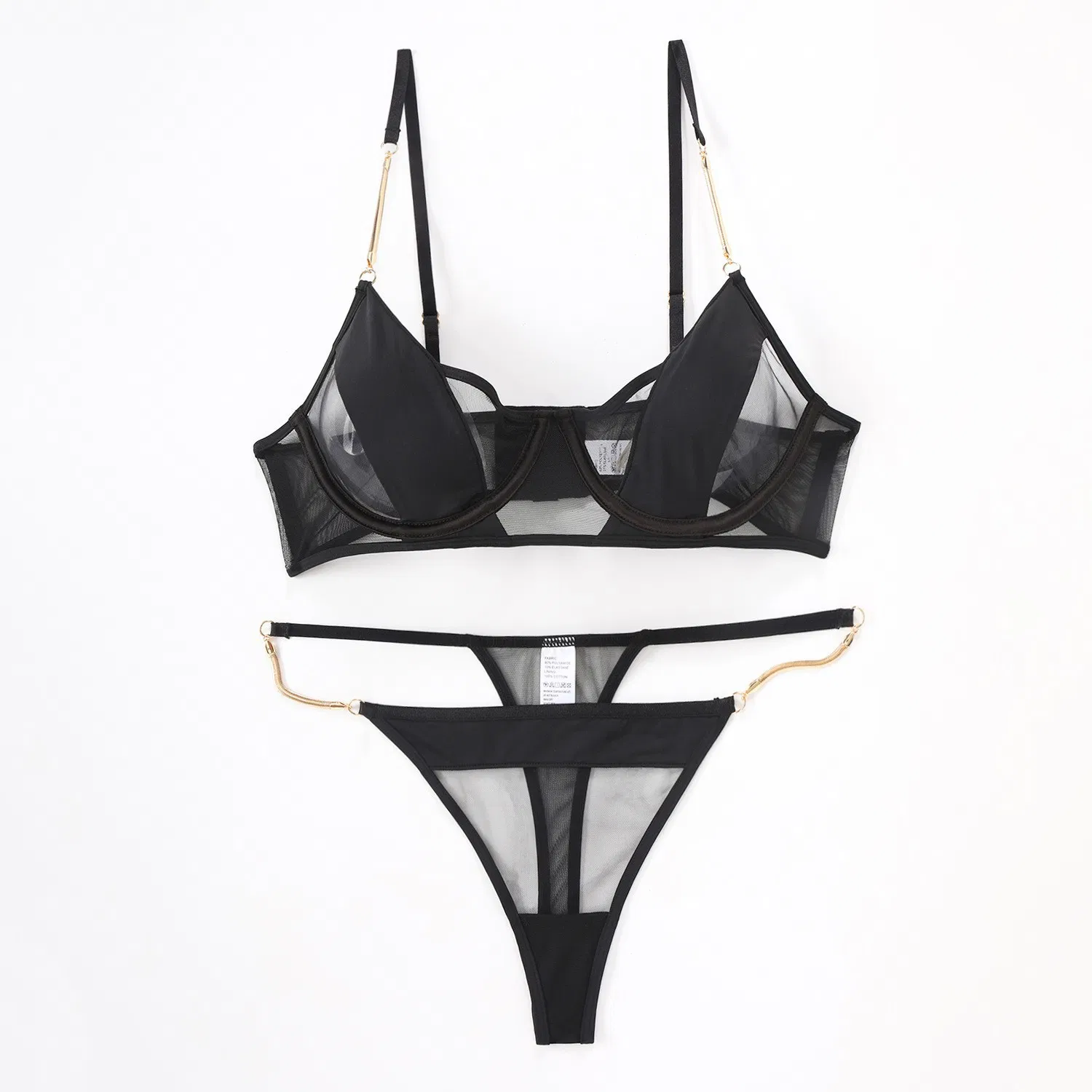 French Smooth See-Through Mesh Gathering Breathable for Women Soft Bra Breathable Ultra-Thin Thongs Set Sexy Underwear Lingerie