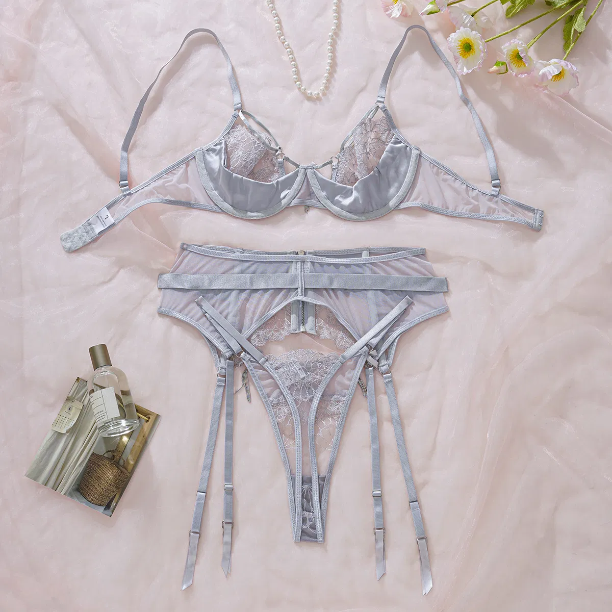 Sexy See-Through Embroidery Mesh Woman Bra Set New Arrival Complex Craft Lingerie