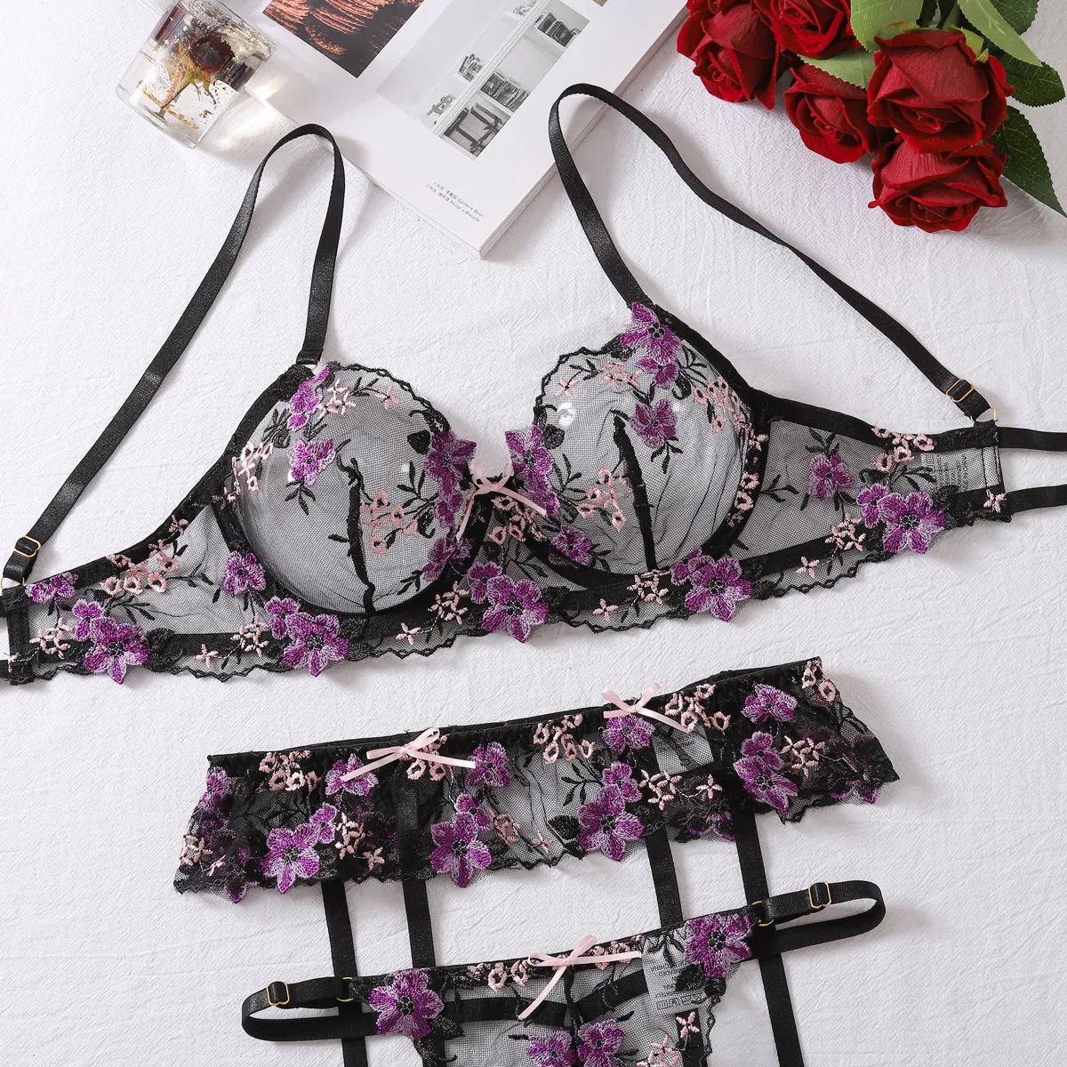 Sexy See-Through Flower Embroidery Lace Woman Bra Set New Arrival Luxury Women's Lingerie