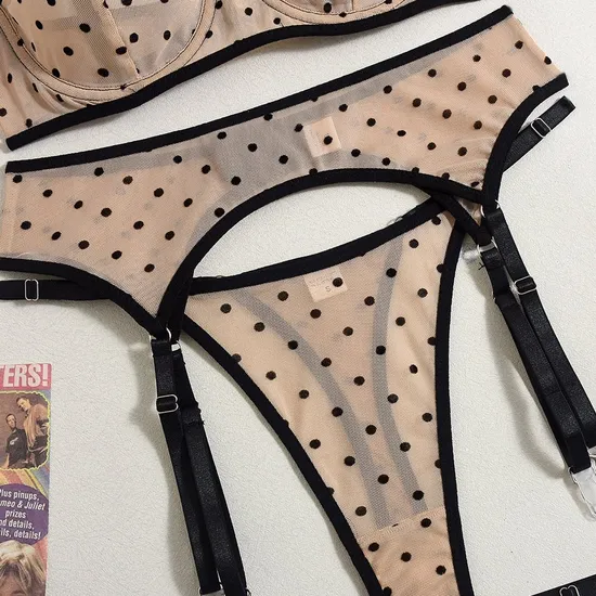 Wholesale Polka DOT Underwear Set for Woman Sexy See-Through Mesh Lingerie