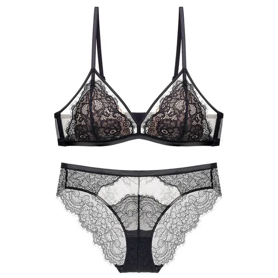 2025 French Embroidery Eyelash Lace Trim Sexy Breathable Gathering for Women Soft Bra Ultra-Thin Set Sexy Underwear Lingerie