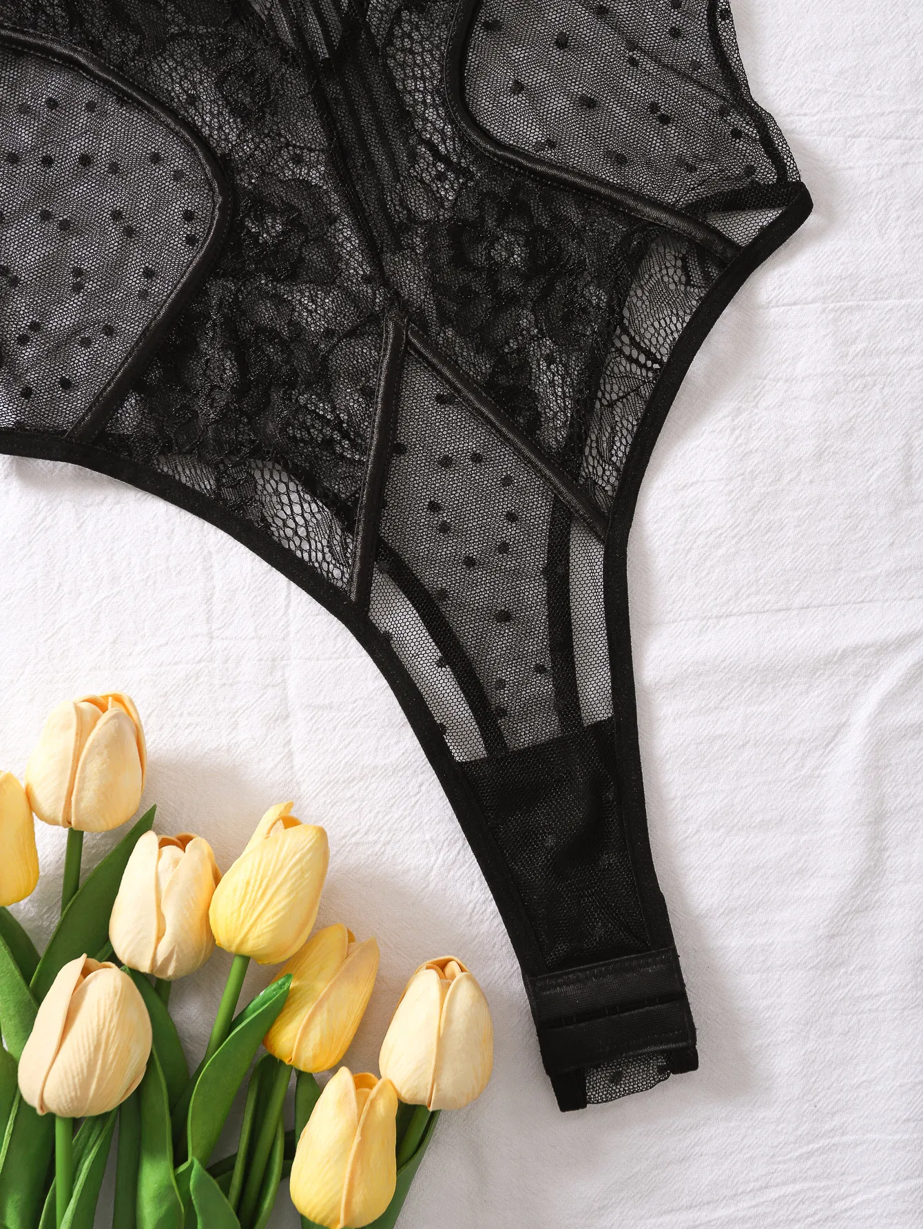 Sexy Deep-V Embroidery Lace Woman Lingerie Hot Selling Cross Strap See-Through Bodysuit