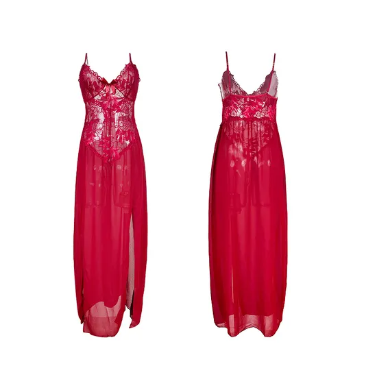 Sexy Embroidery Lace Dress Sleepwear New Arrival Transparent Mesh Ultral-Thin Nightwear