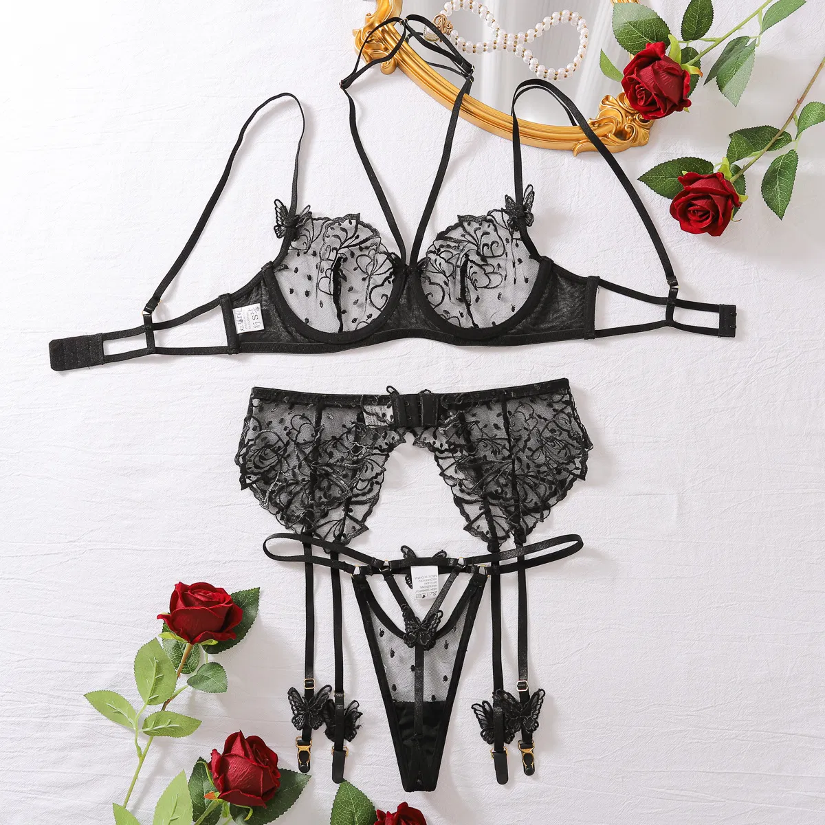 Best Selling Utral-Thin Embroidery Underwear Set Sexy See-Through Woman Lingerie