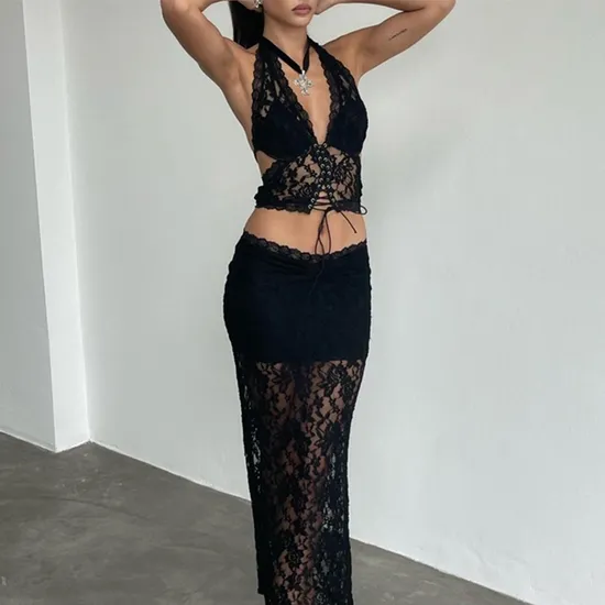 New Fashionable Embroidery Lace Hanging Neck Bra Set Hot Sleeveless Woman Lingerie