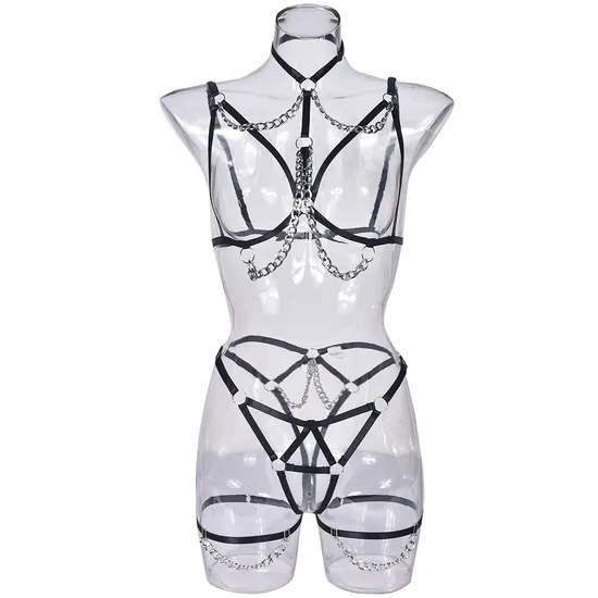 Sexy Hollow out Solid Color Woman Underwear Set for Woman Wholesale Body Chain Lingerie