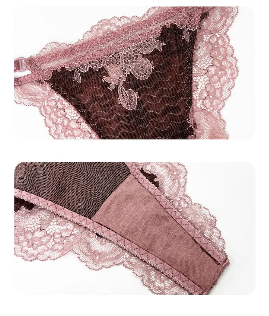 Wholesale French Anti-Sagging Sexy Breathable Lace Trim Gathering for Women Soft Bra Ultra-Thin Set Sexy Underwear Lingerie