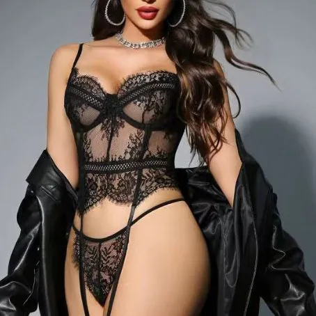 Wholesale Fishbone Eyelash Lace Underwear Set for Woman Sexy Transparent Lingerie