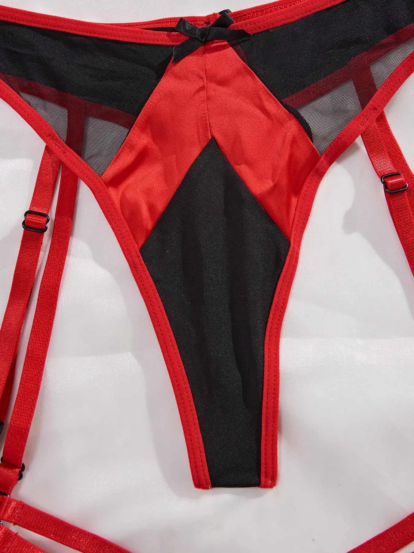 Sexy Sheer Mesh Newest Underwear Set with Bow Decor New Garter Belt 3PC Lingerie