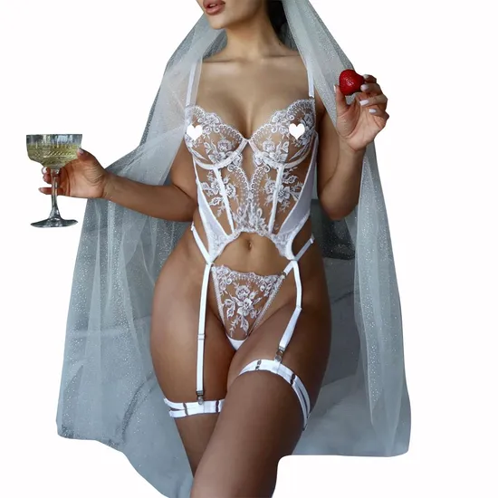 Sexy Solid Color Transparent Mesh Underwear Set for Woman Wholesale Embroidery Lace Lingerie