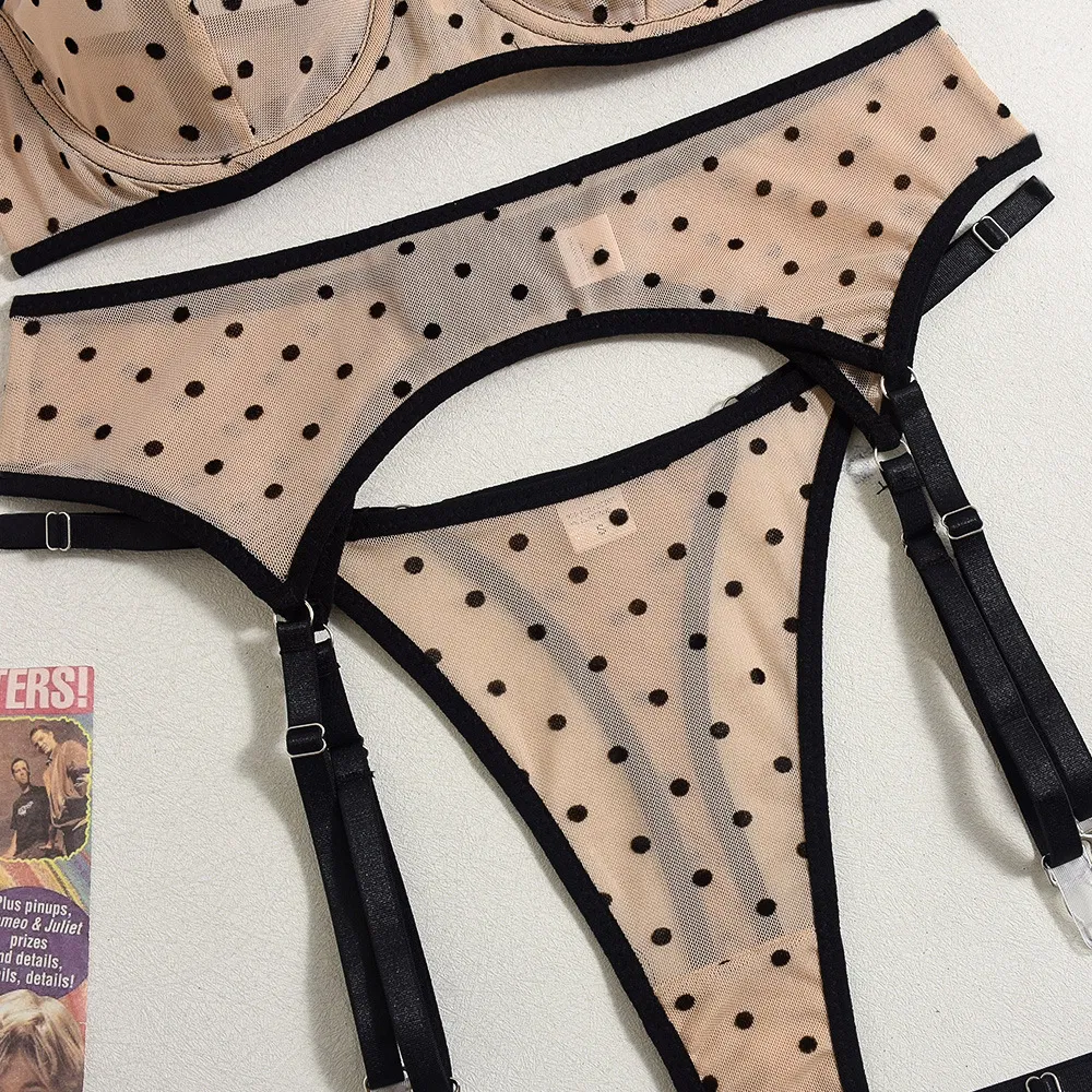 Wholesale Polka DOT Underwear Set for Woman Sexy See-Through Mesh Lingerie