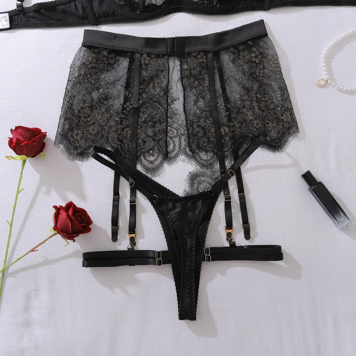 Wholesale See-Through Ultra-Thin Women's Underwear Set Sexy Embroidery Floral Lace Lingerie