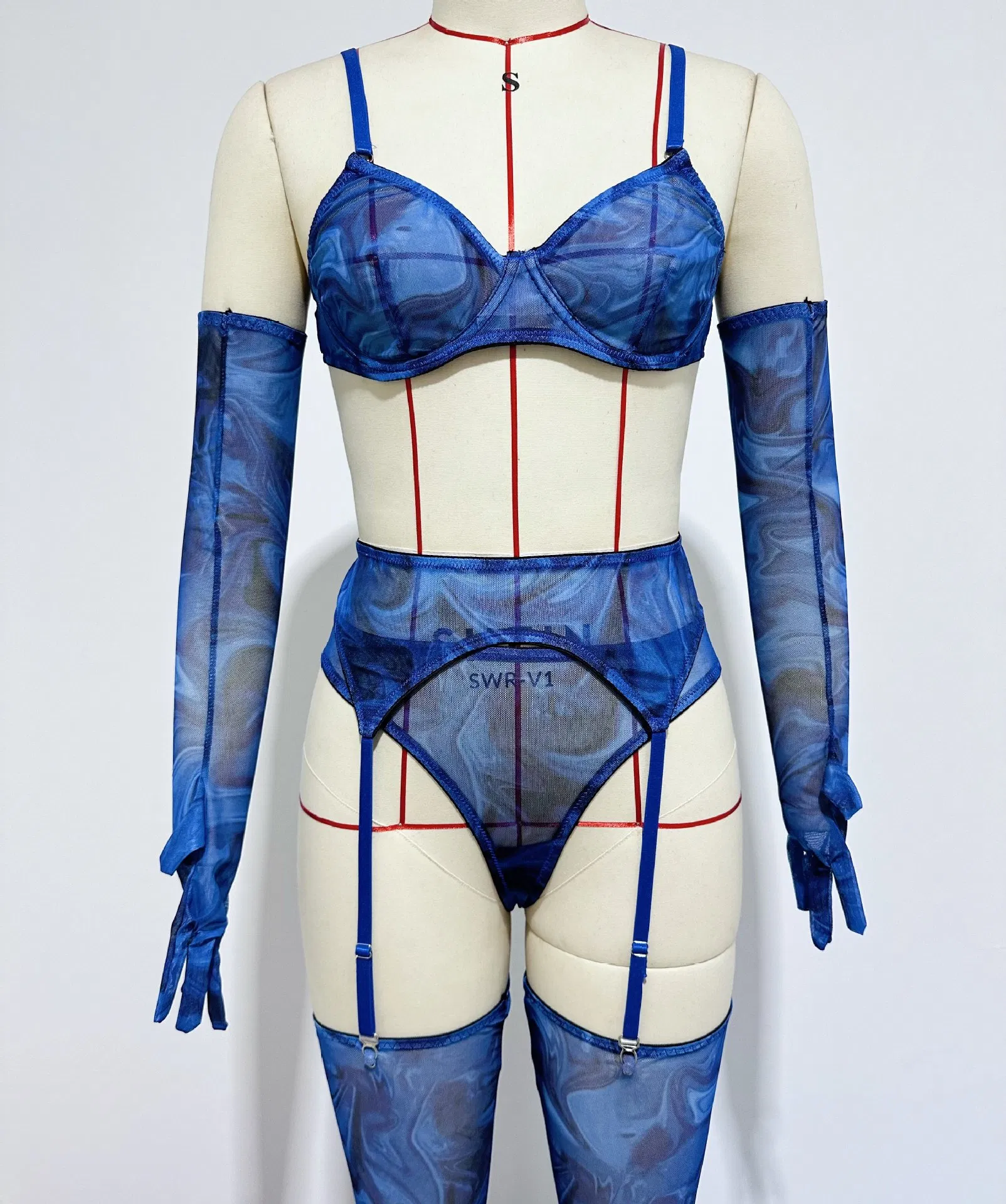 Wholesale Long Sleeve Underwear Set with Glove and Stocking Sexy Tie Dye Woman Lingerie
